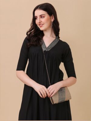 V-Neck A-Line Midi Dress