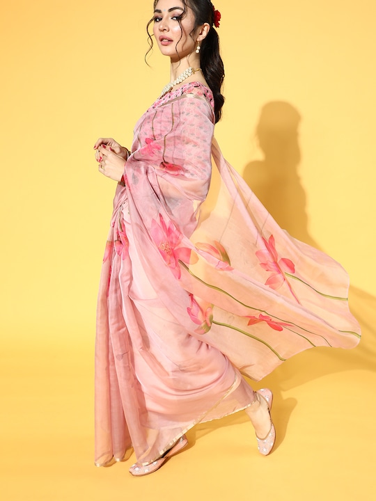 62aaa405 1502 4e8d ab8b c6f035d0ea4a1642763095060 Saree Mall Pink Organza Ethnic Printed Party Wear Saree with 3