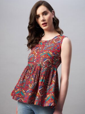 Red Print Ethnic Top