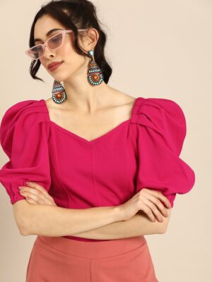 Chic Fuchsia Pink Power Shoulders Top