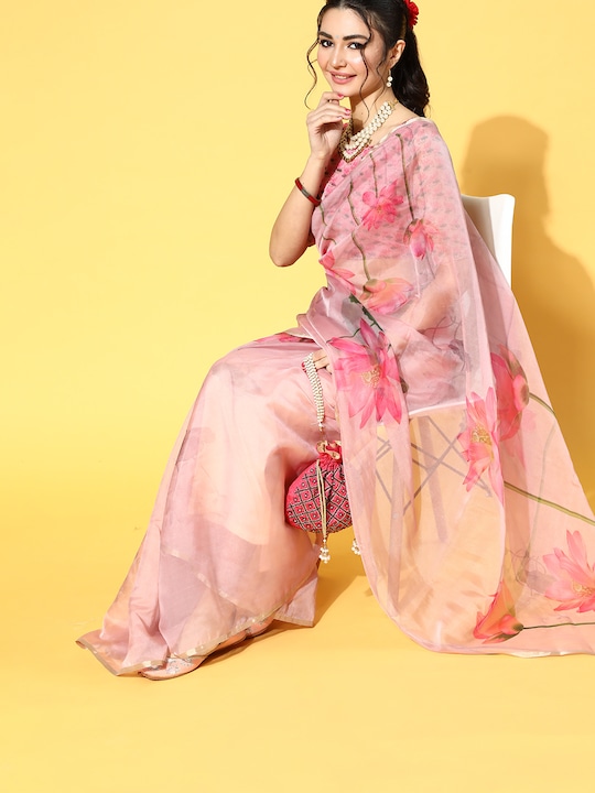 92cb06af 7e2a 46dc aedd 71ddbbe9e6951642763095081 Saree Mall Pink Organza Ethnic Printed Party Wear Saree with 2