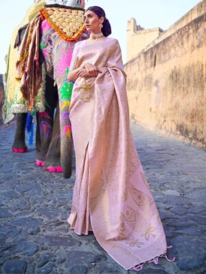 Lavender & Gold-Toned Woven Design Zari Silk Blend Banarasi Saree