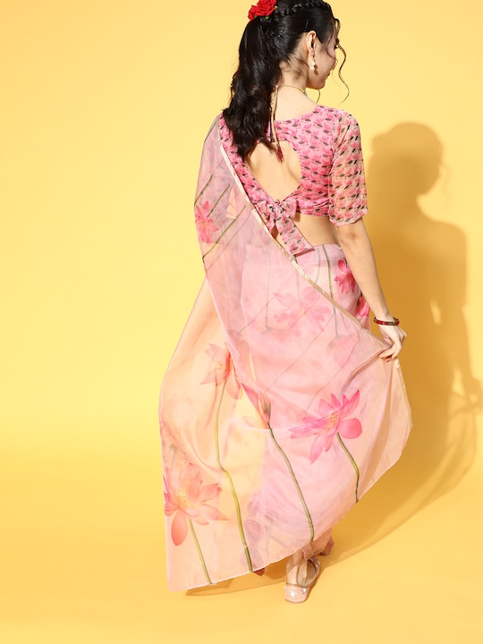 b5df56ac 947b 49fa ae6c 7068e6a81e811642763095038 Saree Mall Pink Organza Ethnic Printed Party Wear Saree with 4