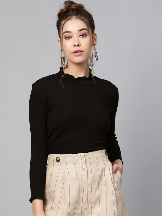 Black High Neck Cropped Top - Flatshop