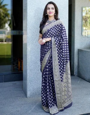 Navy Blue Banarasi Silk Saree