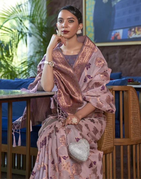 Baby Purple Zari Woven Organza Saree - Image 2