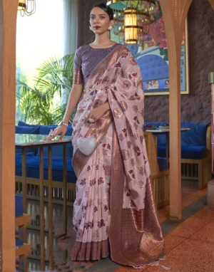 Baby Purple Zari Woven Organza Saree