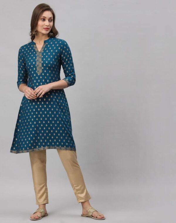 Teal Printed Kurti - Image 3