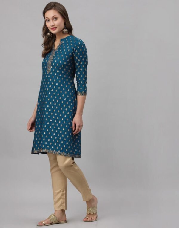 Teal Printed Kurti - Image 4
