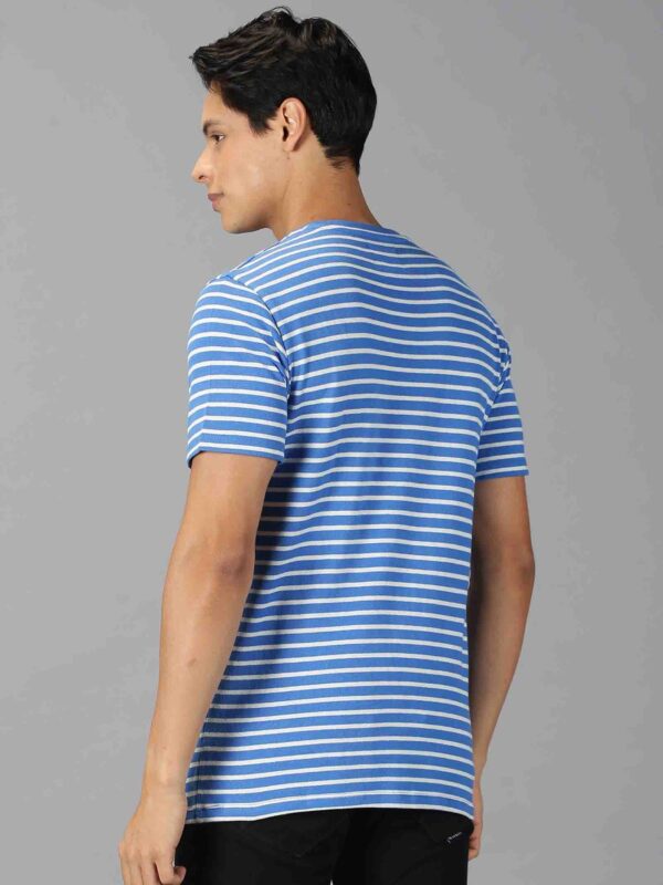Men Blue Striped Round Neck T-Shirt - Image 2