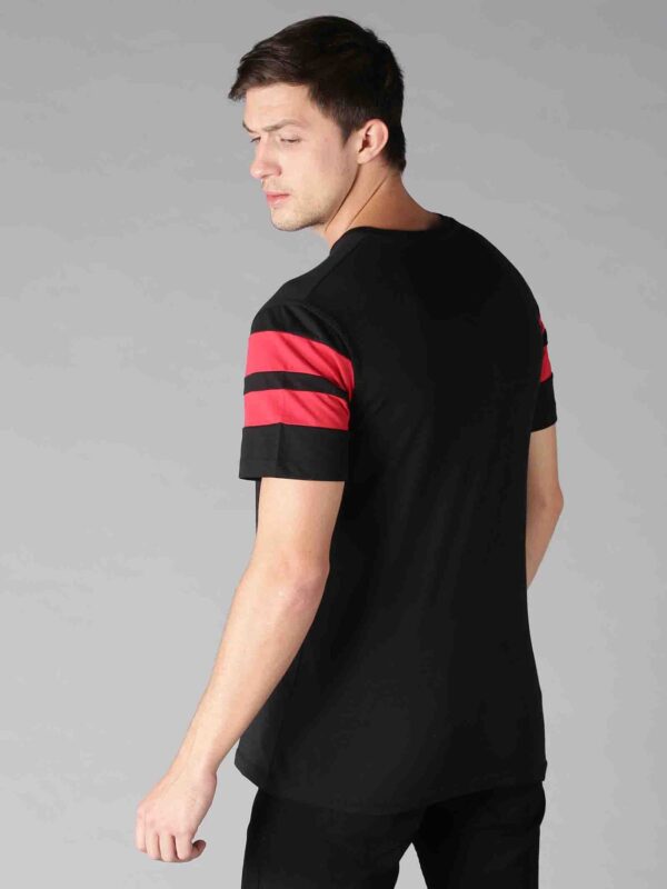 Men Black & Red Broad Stripes Round Neck T-Shirt - Image 2