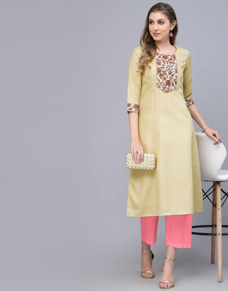 Beige color south cotton kurti with chain stitch