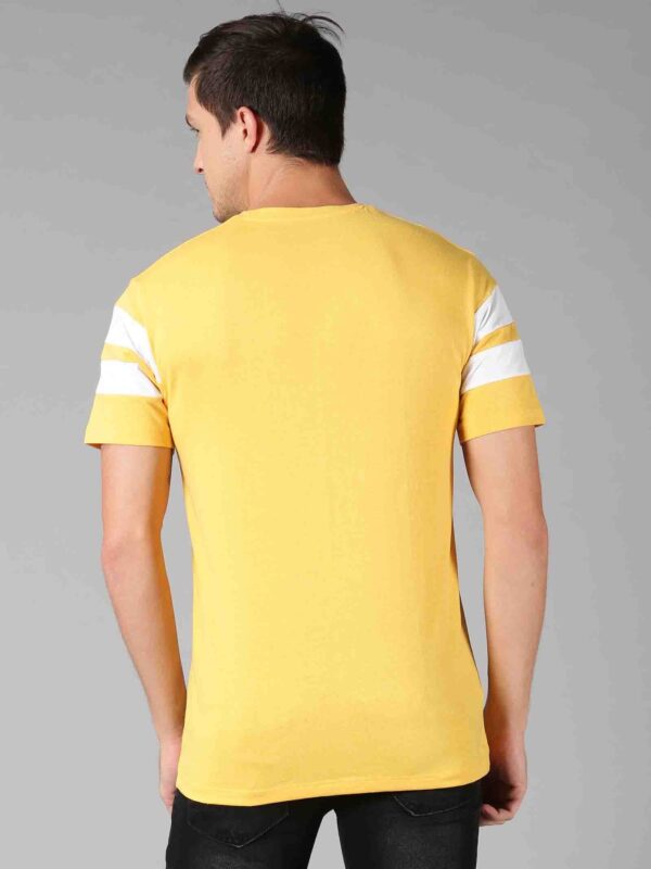 Men Yellow & White Broad Stripes Round Neck T-Shirt - Image 2