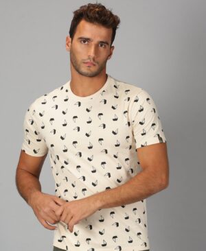 Men Beige Printed Casual T-Shirt