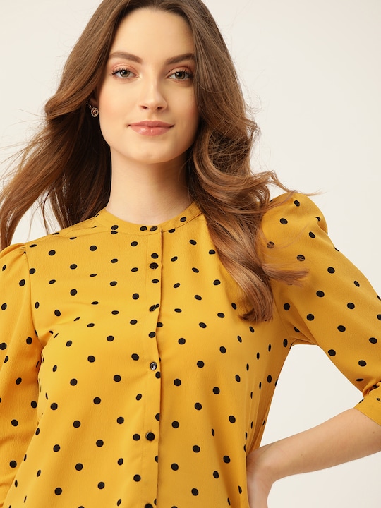 e5a8a298 4261 4146 b160 1bfd3c10749f1628663590983 DressBerry Yellow Black Mandarin Collar Puff Sleeve Regular 1