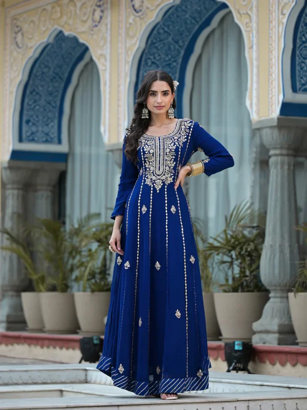 Blue Gota Patii work Georgette Long Kurta with Shantoon Lining with Dupatta - Image 7