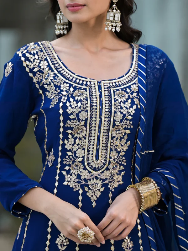 Blue Gota Patii work Georgette Long Kurta with Shantoon Lining with Dupatta - Image 2
