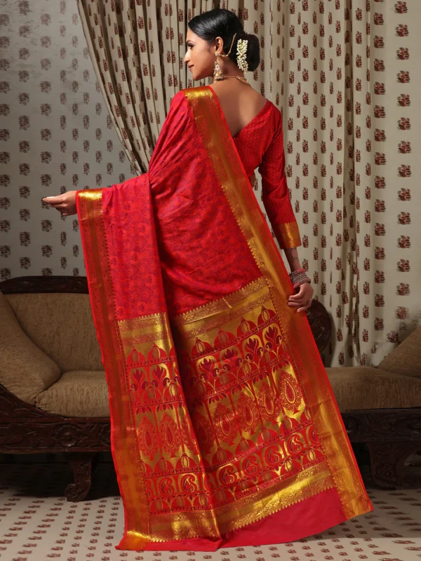Janasya Women s Red Silk Cotton Woven Design Saree with Blouse Piece Janasya 2090 Copy Copy
