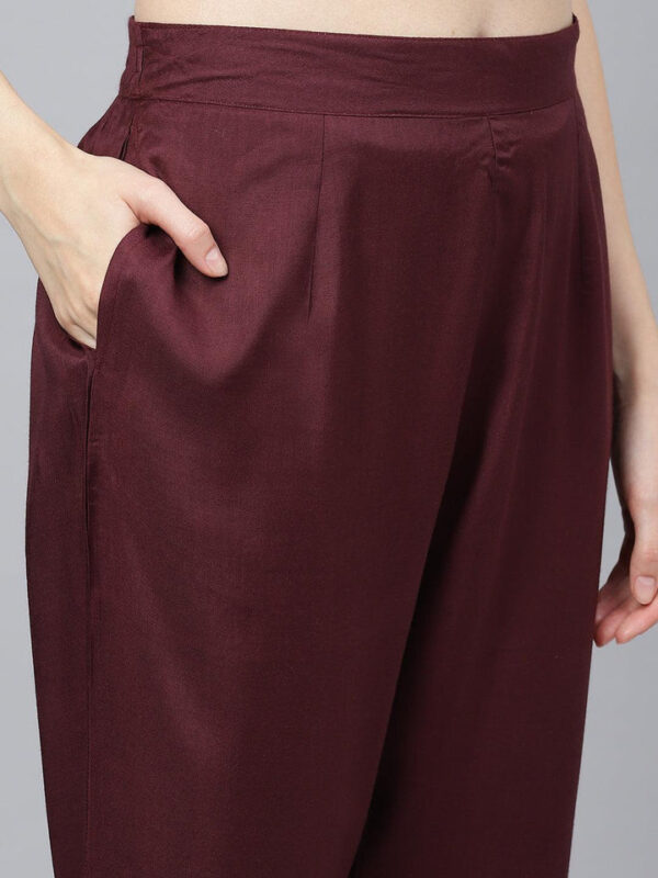 Divena Wine Floral Burn Out Velvet Kurta pant With Organza Dupatta set - Image 6