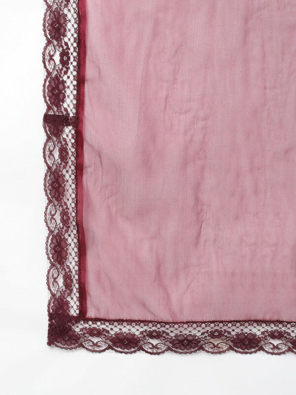 Divena Wine Floral Burn Out Velvet Kurta pant With Organza Dupatta set - Image 7