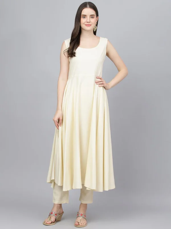 Divena Cream Chanderi kurta Pant Set with Net Dupatta - Image 4