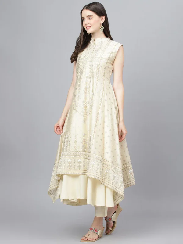 Divena Cream Chanderi kurta Pant Set with Net Dupatta - Image 3