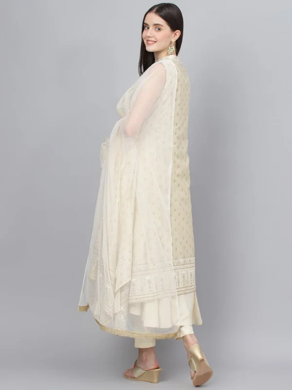 Divena Cream Chanderi kurta Pant Set with Net Dupatta - Image 5