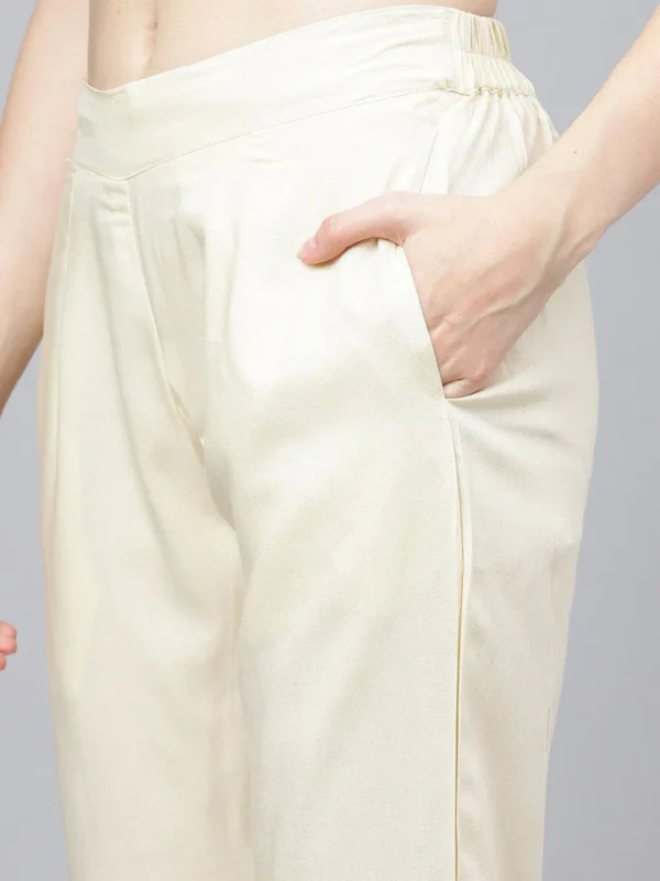 Divena Cream Chanderi kurta Pant Set with Net Dupatta - Image 7