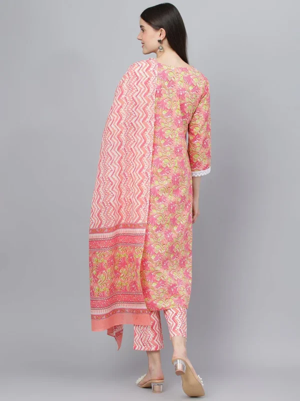 Divena Peach Floral Printed Kurta Pant set With Dupatta - Image 4