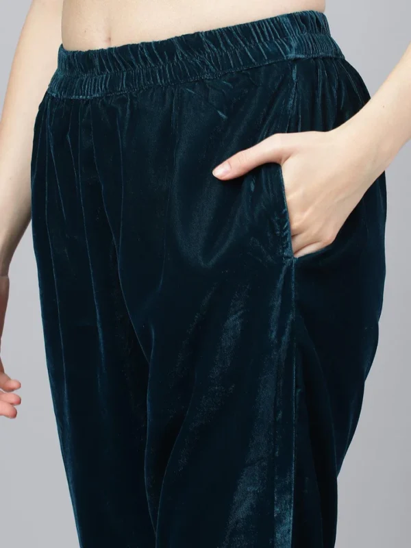 Divena Teal Green Velvet hand work Kurta pant With Organza Dupatta set - Image 6