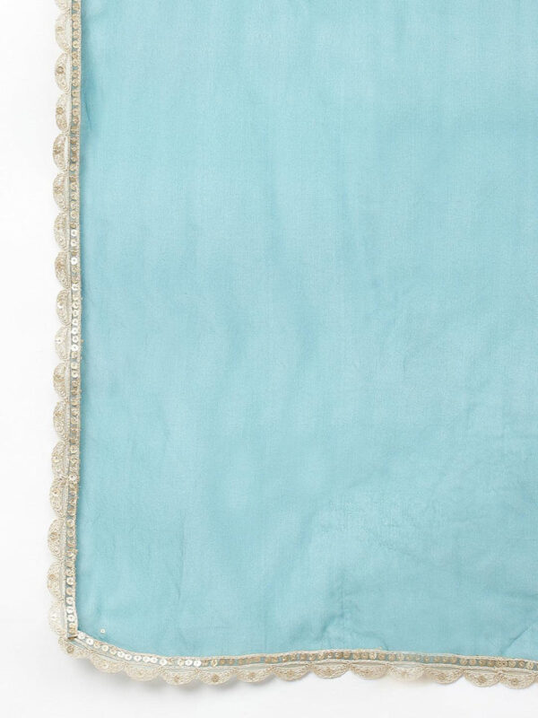 Divena Teal Green Velvet hand work Kurta pant With Organza Dupatta set - Image 7