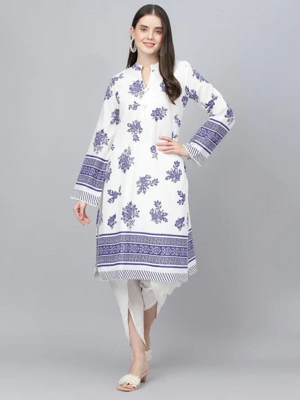 Divena White Floral Printed Straight Kurta With tulip pant - Image 2