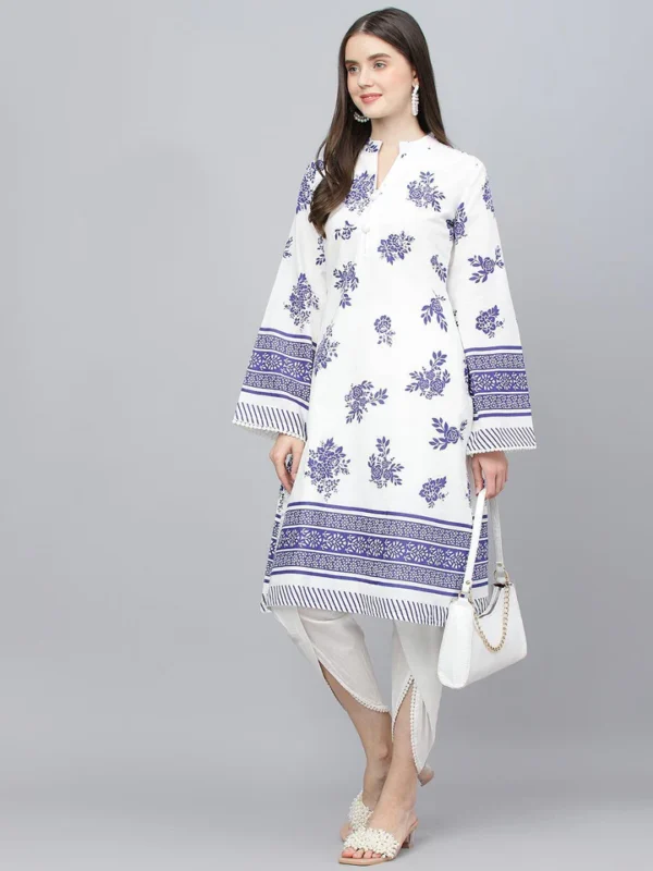 Divena White Floral Printed Straight Kurta With tulip pant - Image 3