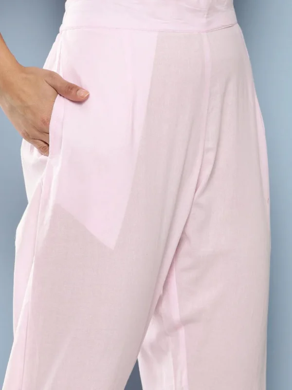 Divena Pink Hand Painted Floral Organza Anarkali Kurta Pant Set with Dupatta - Image 6