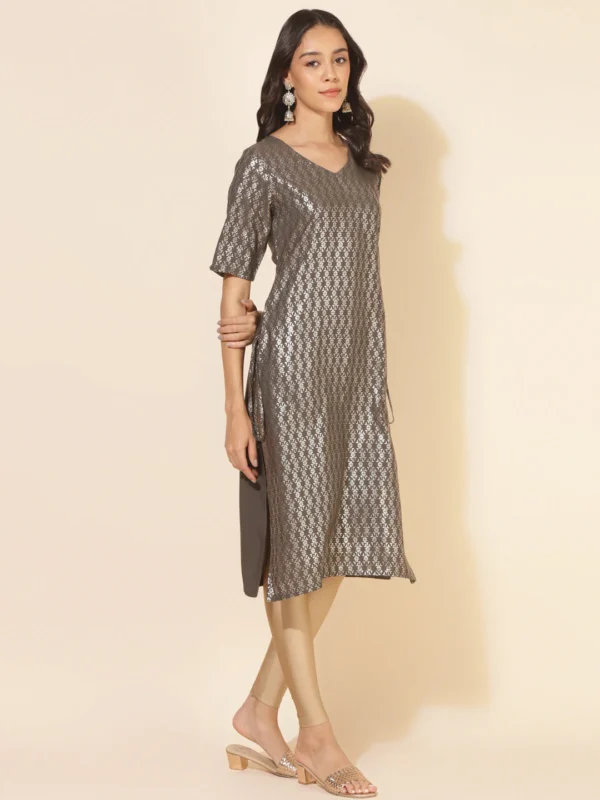 Grey Crepe Foil Printed Straight Kurta - Image 2