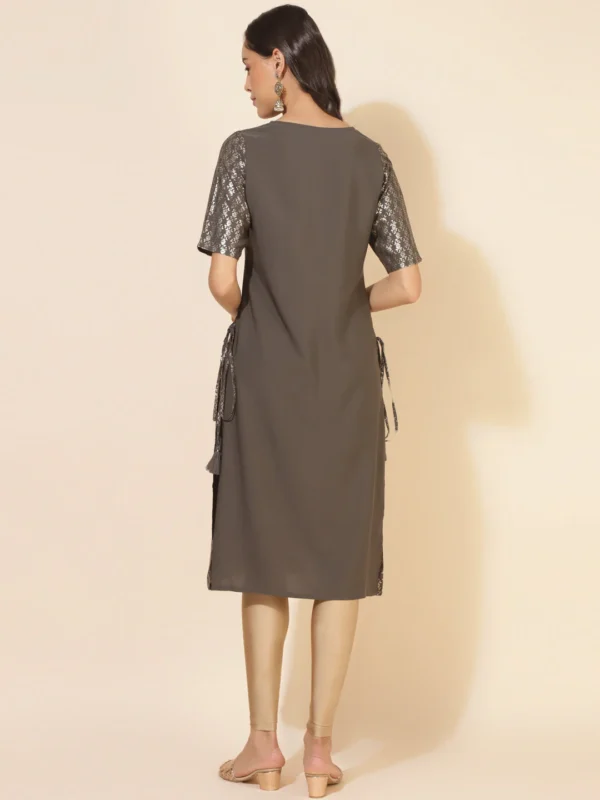 Grey Crepe Foil Printed Straight Kurta - Image 6