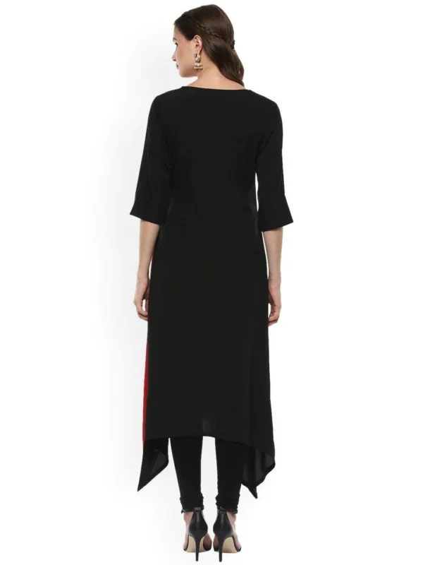 Black And Red Poly Crepe Asymmetric Kurta - Image 5