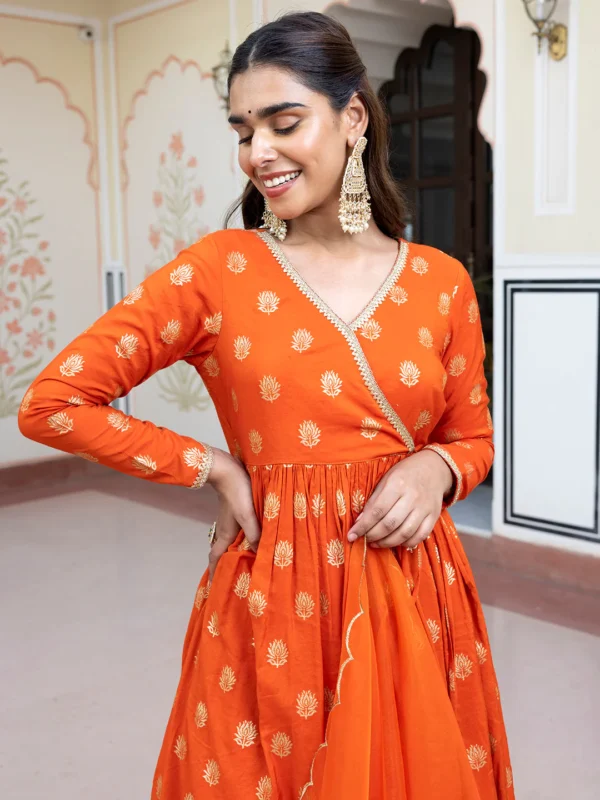 Orange Brocade Woven Design Kurta With Palazzo And Dupatta - Image 5