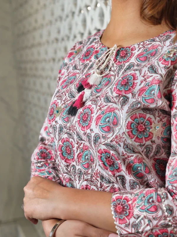 Divena White Printed Kurta with Palazzo Set - Image 5