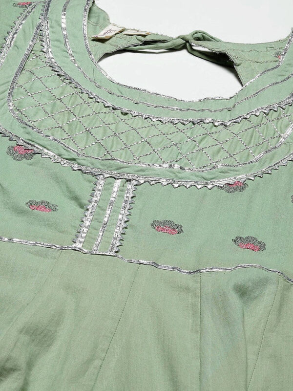 Divena Solid Green Anarkali Kurta Pant Set with Kota doria dupatta - Image 5