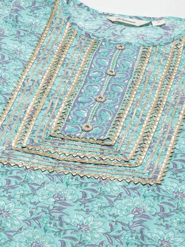 Divena Seagreen Cotton kurta Pant set with Dupatta - Image 5