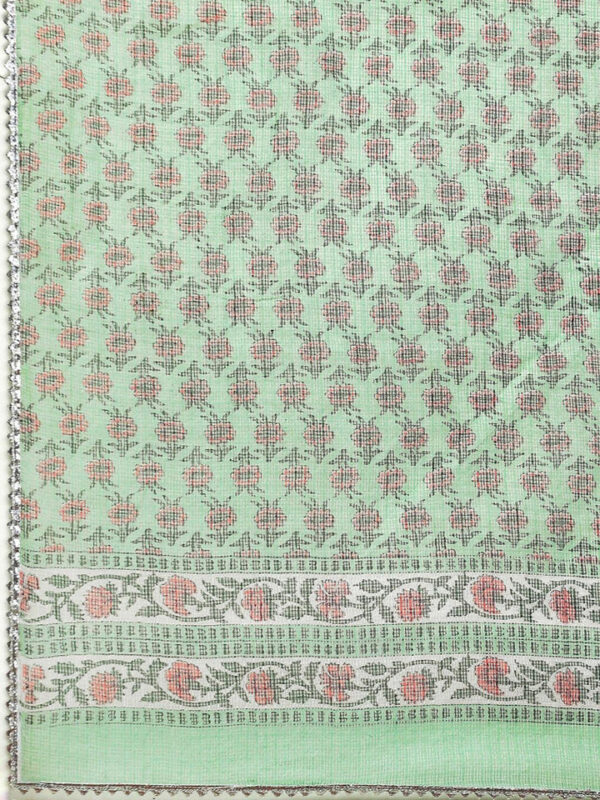 Divena Solid Green Anarkali Kurta Pant Set with Kota doria dupatta - Image 7