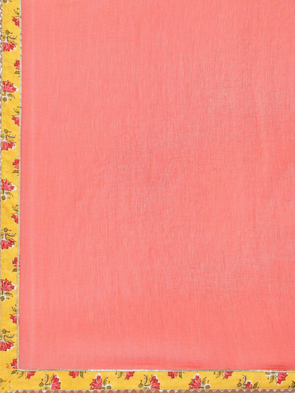 Divena Yellow Floral Cotton Kurta Pant Set with Dupatta - Image 6