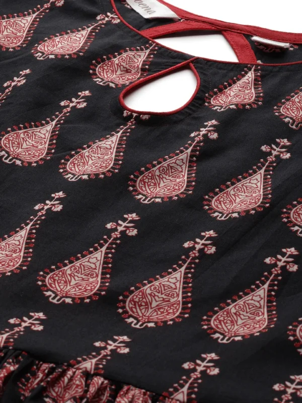 Plus Size Black Printed Cotton Floor Length Anarkali Kurta - Image 5