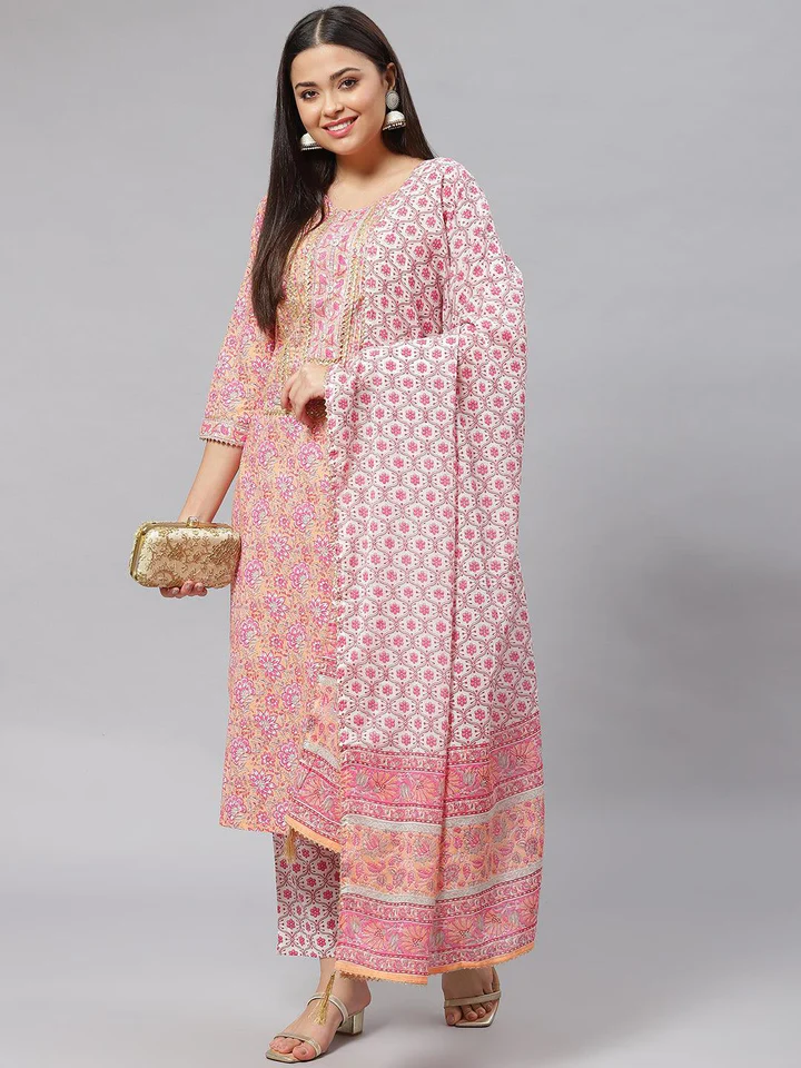 7_b698add0-38f5-4950-b2eb-6b95abc589be_720x - Copy Divena Pink Cotton kurta Pant set with Dupatta - Image 1