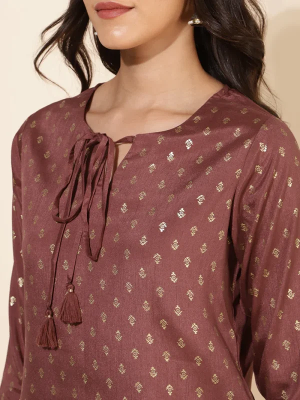Brown Crepe Silk Foil Printed Co Ord Set Janasya 4767 1 Copy Copy