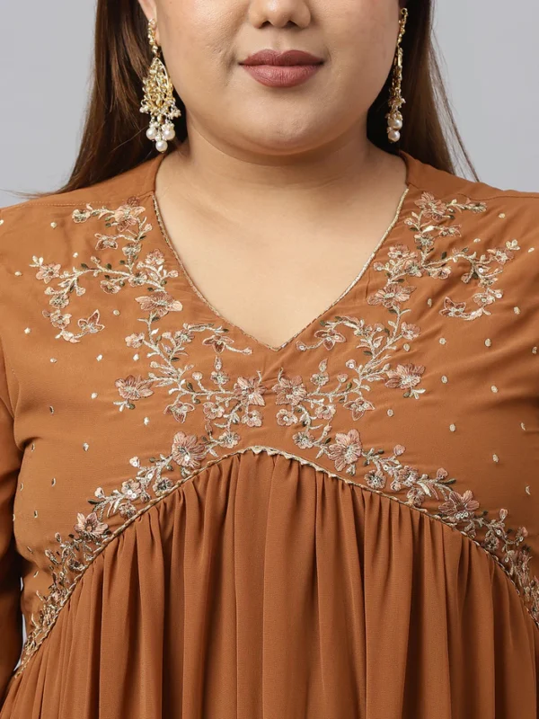 Brown Georgette Yoke Embroidery Kurta with Palazzo and Dupatta Janasya 5040