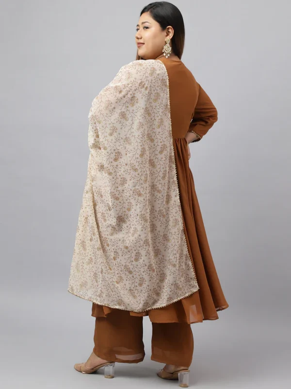 Brown Georgette Yoke Embroidery Kurta with Palazzo and Dupatta Janasya 7221