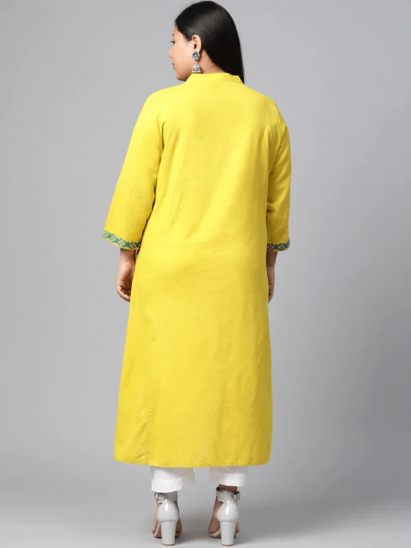 Plus Size Women's Yellow Regular A-Line Calf Long Kurta - Image 4