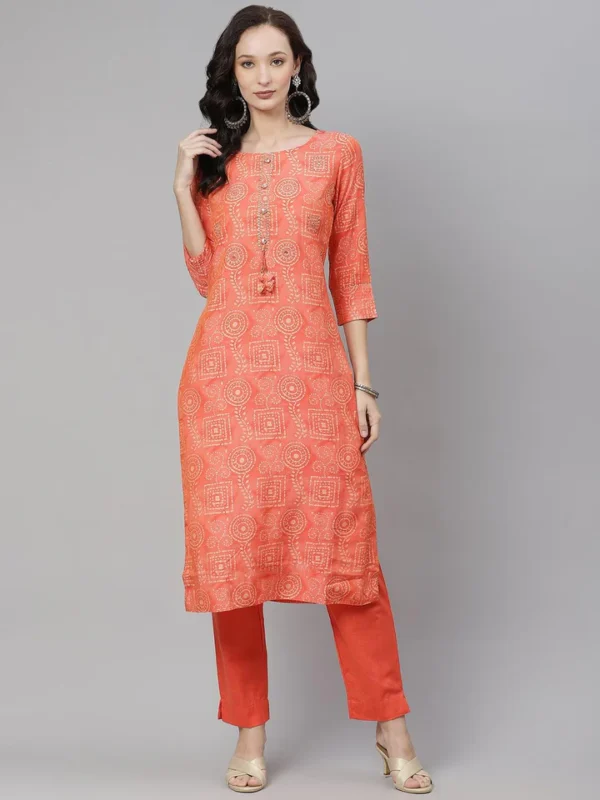 Divena Peach Muslin Kurta And Cotton Pant Set - Image 3
